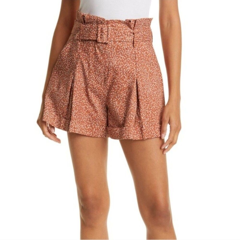 Jonathan Simkhai Lillian Shorts Size 6 Linen Blend in Cayenne Abstract Floral